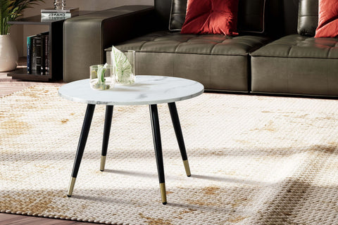 Rootz Modern Round Coffee Table - Accent Table - Living Room Table - White Look - Elegant Design - 60cm x 60cm x 41cm