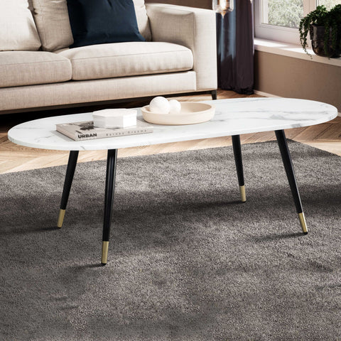 Rootz Oval Sofa Table - Modern Coffee Table - Living Room Table - Marble Look - 120cm x 60cm x 41.5cm