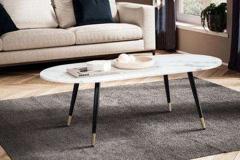 Rootz Oval Sofa Table - Modern Coffee Table - Living Room Table - Marble Look - 120cm x 60cm x 41.5cm