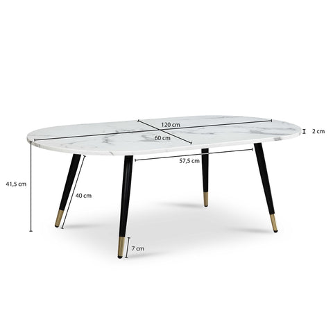 Rootz Oval Sofa Table - Modern Coffee Table - Living Room Table - Marble Look - 120cm x 60cm x 41.5cm