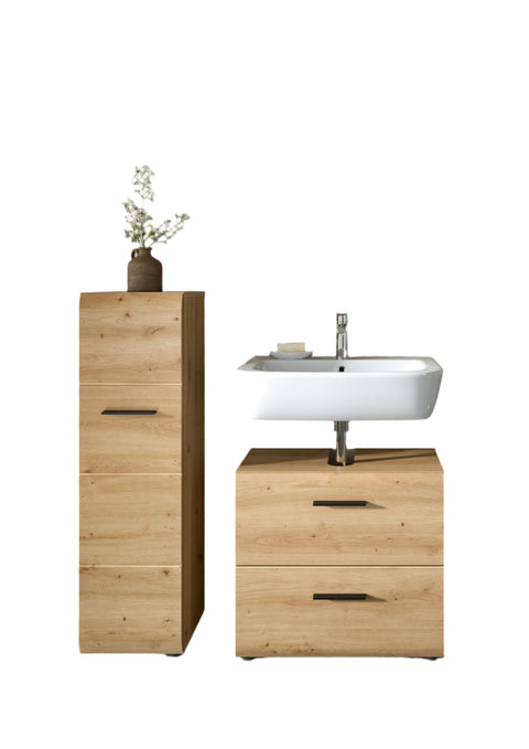 Rootz 3-Piece Bathroom Set - Storage Unit - Washbasin Unit - Brown - MDF Front - 105x185x30 cm - Maximum Functionality