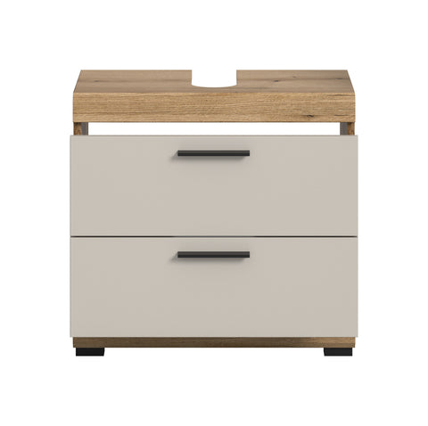 Rootz Vanity Unit - Bathroom Cabinet - Storage Solution - Easy-Care MDF - 60x56x34cm - Evoak Oak & Cashmere Finish