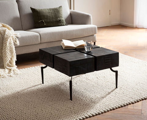 Rootz Coffee Table - Mango Wood Sofa Table - Modern Cube Table - Handcrafted, Unique Design, Protective Varnish - 60cm x 60cm x 40cm