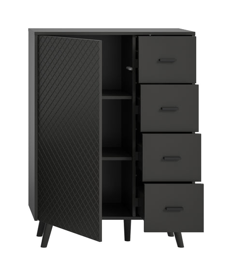 Rootz Chest of Drawers - Storage Cabinet - Organizer - Durable MDF - 84 x 114 x 37 cm - Grey Deep-Drawn Finish