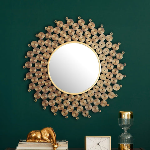 Rootz Round Wall Mirror - Sun-Shaped Frame - Round Shape - Handmade - Glass Mirror - 72cm x 72cm x 2cm