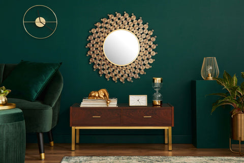 Rootz Round Wall Mirror - Sun-Shaped Frame - Round Shape - Handmade - Glass Mirror - 72cm x 72cm x 2cm