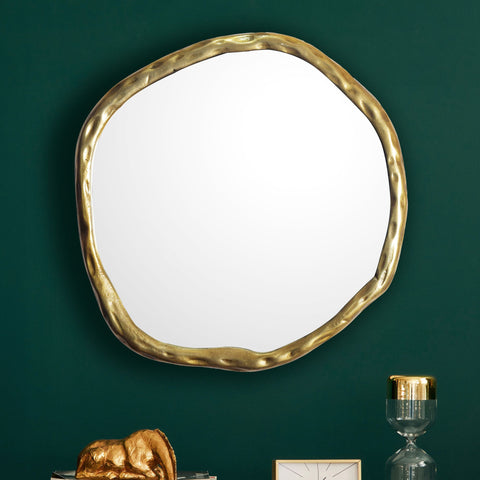 Rootz Unique Asymmetrical Wall Mirror - Modern Mirror - Handcrafted - Gold Frame - 60cm x 60cm x 3cm - Glass and Aluminum