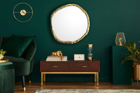 Rootz Unique Asymmetrical Wall Mirror - Modern Mirror - Handcrafted - Gold Frame - 60cm x 60cm x 3cm - Glass and Aluminum