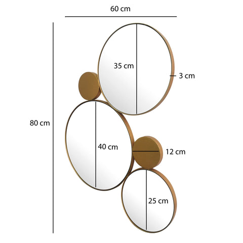 Rootz Modern Design Wall Mirror - Decorative Round Mirrors - Handcrafted - Iron Frame - Gold - 80cm x 60cm x 3cm