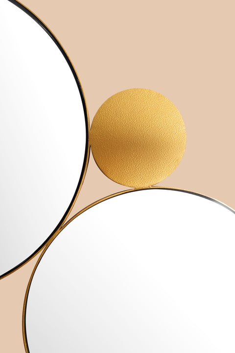 Rootz Modern Design Wall Mirror - Decorative Round Mirrors - Handcrafted - Iron Frame - Gold - 80cm x 60cm x 3cm