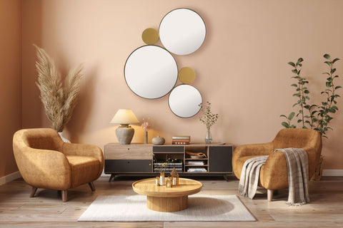 Rootz Modern Design Wall Mirror - Decorative Round Mirrors - Handcrafted - Iron Frame - Gold - 80cm x 60cm x 3cm