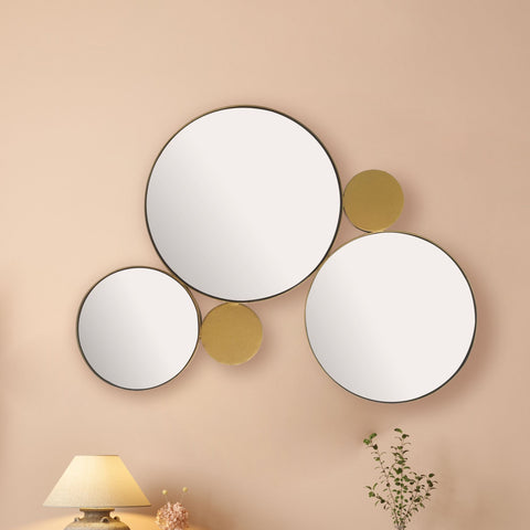 Rootz Modern Design Wall Mirror - Decorative Round Mirrors - Handcrafted - Iron Frame - Gold - 80cm x 60cm x 3cm