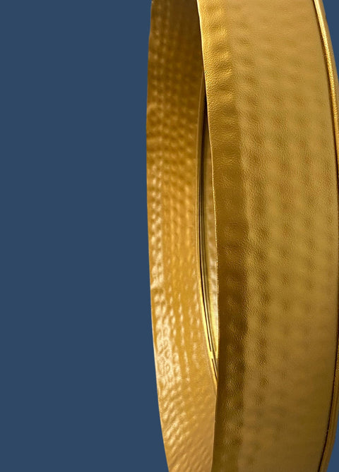 Rootz Round Wall Mirror - Decorative Mirror - Hammered Design - Handcrafted - 60cm x 60cm x 9cm - Gold Frame - Glass and Iron - 42cm Diameter