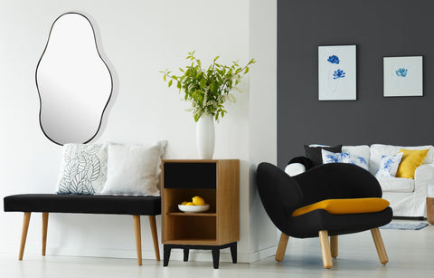 Rootz Asymmetrical Wall Mirror - Decorative Wall Art - Unique Design - Handcrafted - 40cm x 80cm x 2.5cm - Black Iron Frame