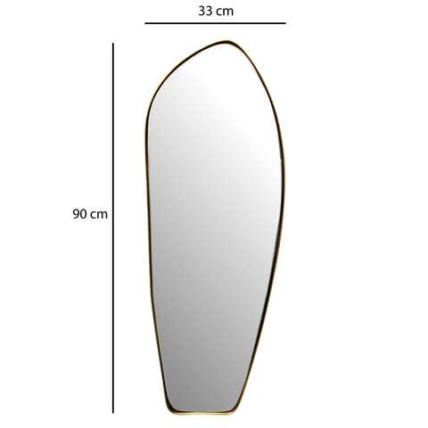 Rootz Modern Wall Mirror - Contemporary Mirror - Asymmetrical Shape - Handcrafted - Gold Frame - 33cm x 90cm x 2.5cm