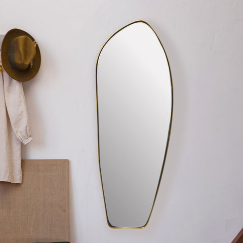 Rootz Modern Wall Mirror - Contemporary Mirror - Asymmetrical Shape - Handcrafted - Gold Frame - 33cm x 90cm x 2.5cm
