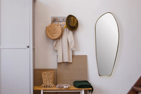 Rootz Modern Wall Mirror - Contemporary Mirror - Asymmetrical Shape - Handcrafted - Gold Frame - 33cm x 90cm x 2.5cm