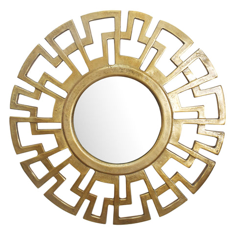 Rootz Art Deco Style Wall Mirror - Decorative Round Mirror - Geometric Frame - Handmade - Gold - 60cm x 60cm x 2.5cm