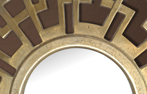 Rootz Art Deco Style Wall Mirror - Decorative Round Mirror - Geometric Frame - Handmade - Gold - 60cm x 60cm x 2.5cm