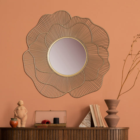 Rootz Rose Petal Wall Mirror - Modern Aesthetic Mirror - Handmade - Gold Frame - Glass Surface - 77cm x 77cm x 2.5cm