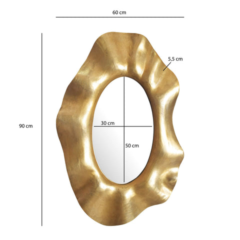 Rootz Modern Wall Mirror - Oval Mirror - Unshaped Frame - Handmade - Gold Frame - 60cm x 90cm x 5.5cm