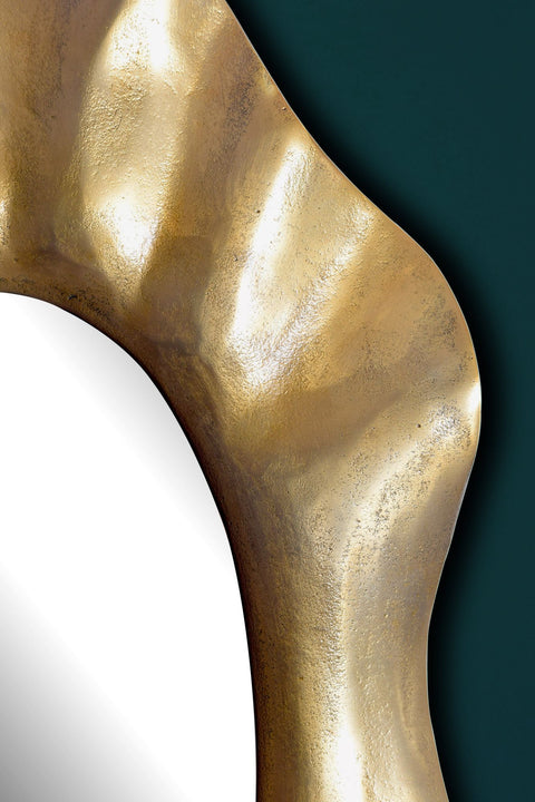 Rootz Modern Wall Mirror - Oval Mirror - Unshaped Frame - Handmade - Gold Frame - 60cm x 90cm x 5.5cm