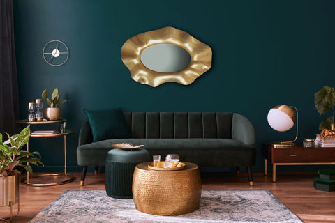 Rootz Modern Wall Mirror - Oval Mirror - Unshaped Frame - Handmade - Gold Frame - 60cm x 90cm x 5.5cm