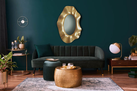 Rootz Modern Wall Mirror - Oval Mirror - Unshaped Frame - Handmade - Gold Frame - 60cm x 90cm x 5.5cm