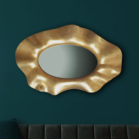 Rootz Modern Wall Mirror - Oval Mirror - Unshaped Frame - Handmade - Gold Frame - 60cm x 90cm x 5.5cm
