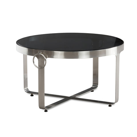 Rootz Modern Design Coffee Table - Round Table - Contemporary Table - Black Mirrored Top - Handcrafted - 60cm x 60cm x 34cm