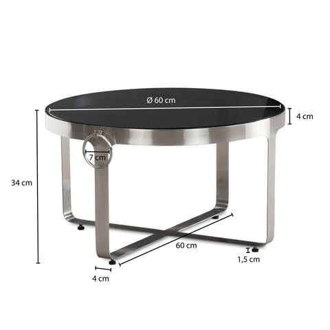 Rootz Modern Design Coffee Table - Round Table - Contemporary Table - Black Mirrored Top - Handcrafted - 60cm x 60cm x 34cm