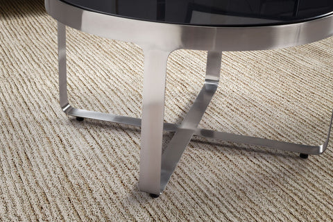 Rootz Modern Design Coffee Table - Round Table - Contemporary Table - Black Mirrored Top - Handcrafted - 60cm x 60cm x 34cm