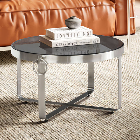 Rootz Modern Design Coffee Table - Round Table - Contemporary Table - Black Mirrored Top - Handcrafted - 60cm x 60cm x 34cm