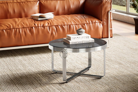 Rootz Modern Design Coffee Table - Round Table - Contemporary Table - Black Mirrored Top - Handcrafted - 60cm x 60cm x 34cm