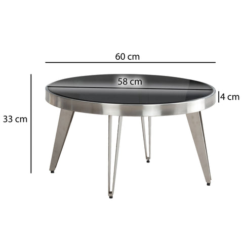 Rootz Modern Design Coffee Table - Round Table - Mirrored Table - Unique Handmade Piece - Black/Silver - 60cm x 60cm x 33cm
