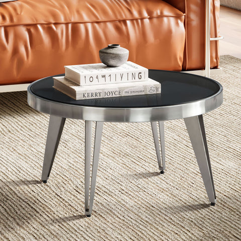 Rootz Modern Design Coffee Table - Round Table - Mirrored Table - Unique Handmade Piece - Black/Silver - 60cm x 60cm x 33cm
