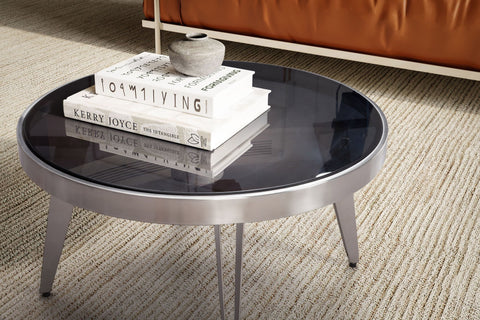 Rootz Modern Design Coffee Table - Round Table - Mirrored Table - Unique Handmade Piece - Black/Silver - 60cm x 60cm x 33cm