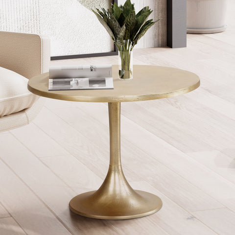 Rootz Modern Design Round Sofa Table - Gold Coffee Table - End Table - Handcrafted - 60cm x 60cm x 46.5cm - Aluminium - Magazine Storage