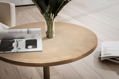 Rootz Modern Design Round Sofa Table - Gold Coffee Table - End Table - Handcrafted - 60cm x 60cm x 46.5cm - Aluminium - Magazine Storage