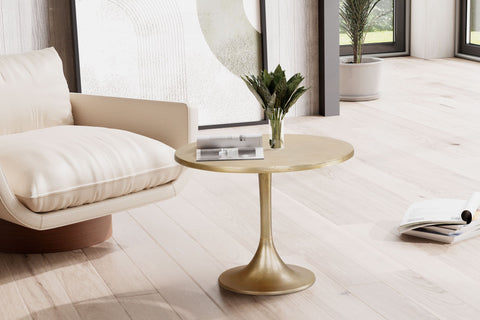 Rootz Modern Design Round Sofa Table - Gold Coffee Table - End Table - Handcrafted - 60cm x 60cm x 46.5cm - Aluminium - Magazine Storage