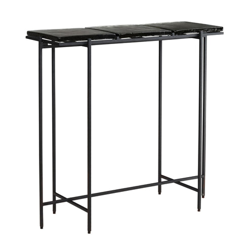 Rootz Modern Console Table - Entryway Table - Sofa Table - Glass Top - Metal Frame - Handmade - 90cm x 29cm x 85cm