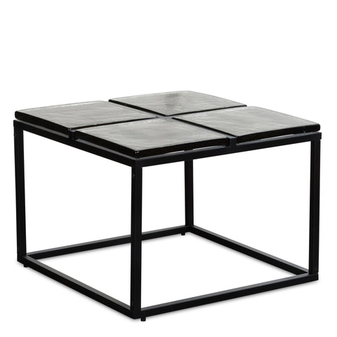 Rootz Modern Design Square Coffee Table - Glass Top - Metal Frame - Handmade - Spacious Storage - 58cm x 58cm x 43.5cm