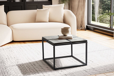 Rootz Modern Design Square Coffee Table - Glass Top - Metal Frame - Handmade - Spacious Storage - 58cm x 58cm x 43.5cm