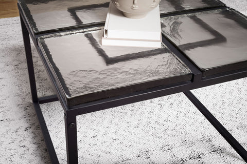 Rootz Modern Design Square Coffee Table - Glass Top - Metal Frame - Handmade - Spacious Storage - 58cm x 58cm x 43.5cm