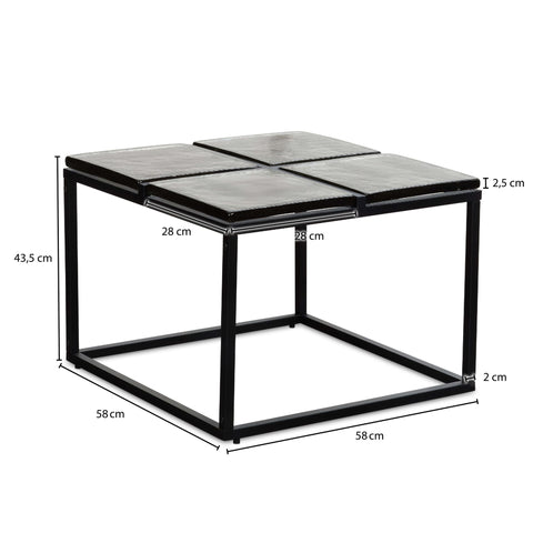 Rootz Modern Design Square Coffee Table - Glass Top - Metal Frame - Handmade - Spacious Storage - 58cm x 58cm x 43.5cm
