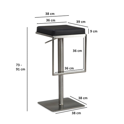 Rootz Modern Bar Stool - Contemporary Stool - Metal Frame - Adjustable Height - 73-91cm x 38cm x 39cm