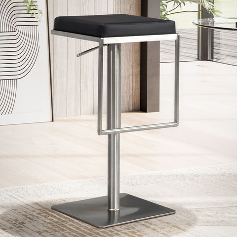 Rootz Modern Bar Stool - Contemporary Stool - Metal Frame - Adjustable Height - 73-91cm x 38cm x 39cm