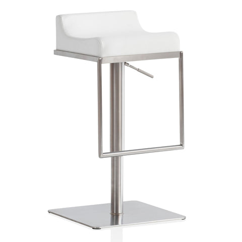 Rootz Modern Bar Stool - White Counter Chair - Bistro Stool - Adjustable Height, Anti-Slip Pads, Easy Care - 42cm x 42cm x 67-92cm