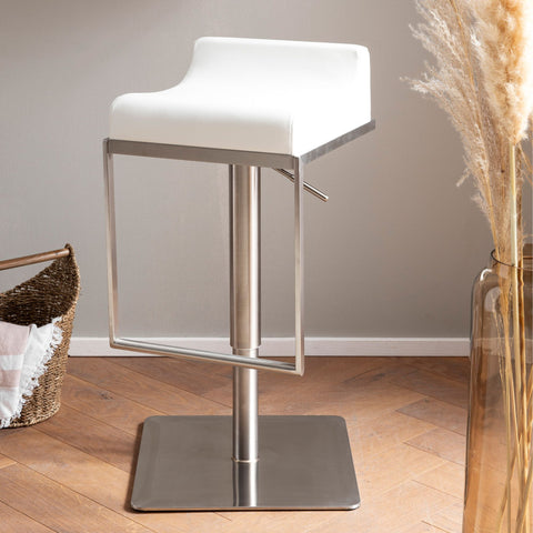 Rootz Modern Bar Stool - White Counter Chair - Bistro Stool - Adjustable Height, Anti-Slip Pads, Easy Care - 42cm x 42cm x 67-92cm