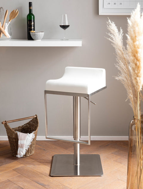 Rootz Modern Bar Stool - White Counter Chair - Bistro Stool - Adjustable Height, Anti-Slip Pads, Easy Care - 42cm x 42cm x 67-92cm